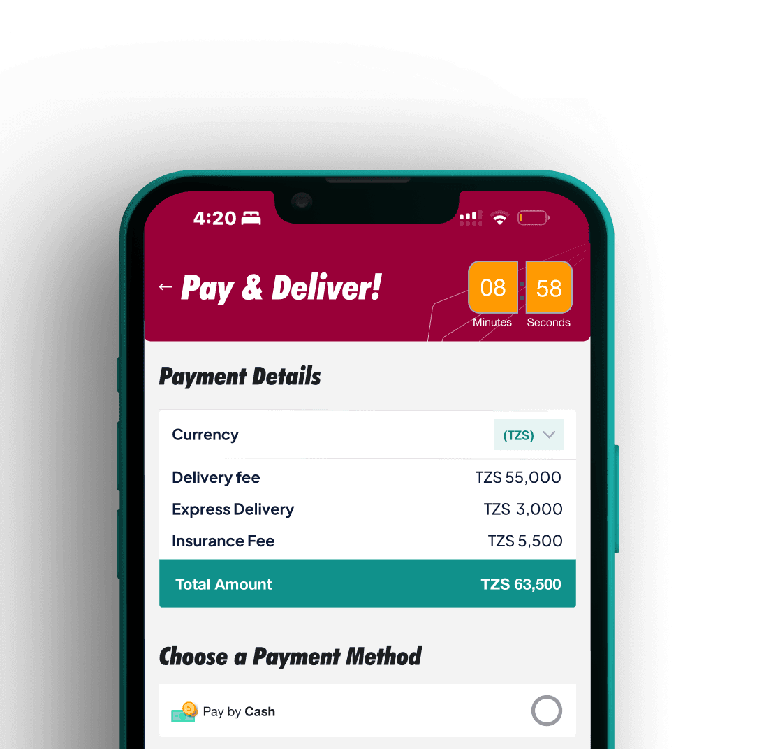 Parcel payment screen in the Safiri app