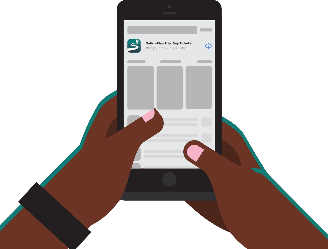 Hands holding a phone with the Safiri app